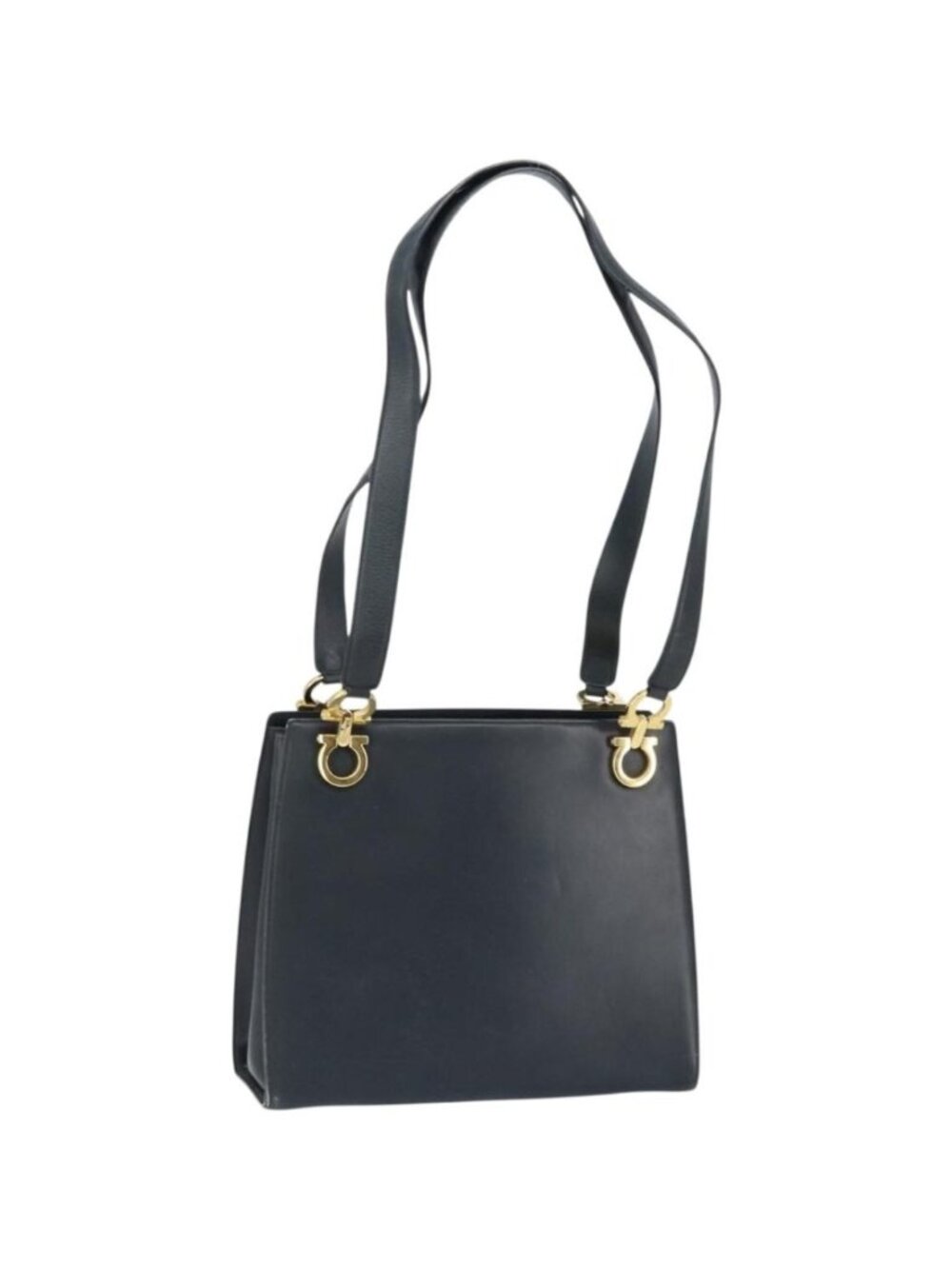 Salvatore Ferragamo Gancini Tote Bag Leather Navy Gold
